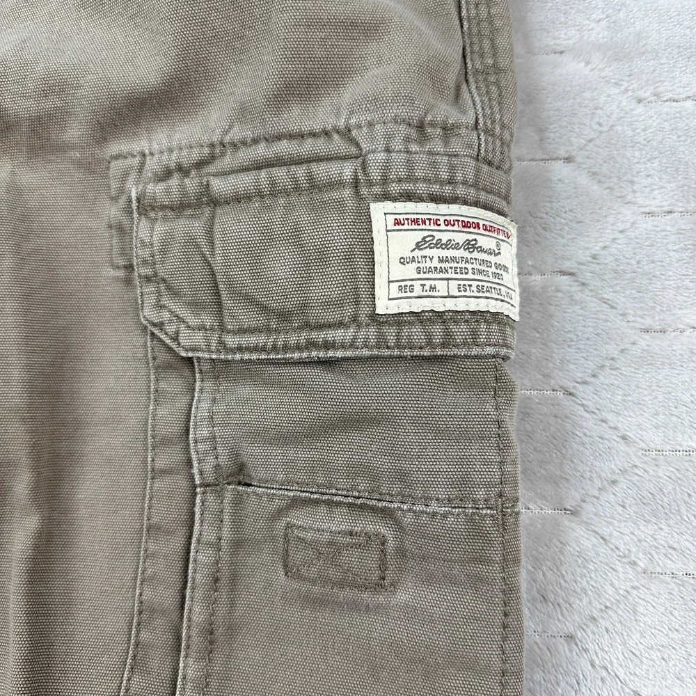 Eddie Bauer Mens Brown 34x28 Cargo Pants Pocket Button Zip Closure Straight Cut